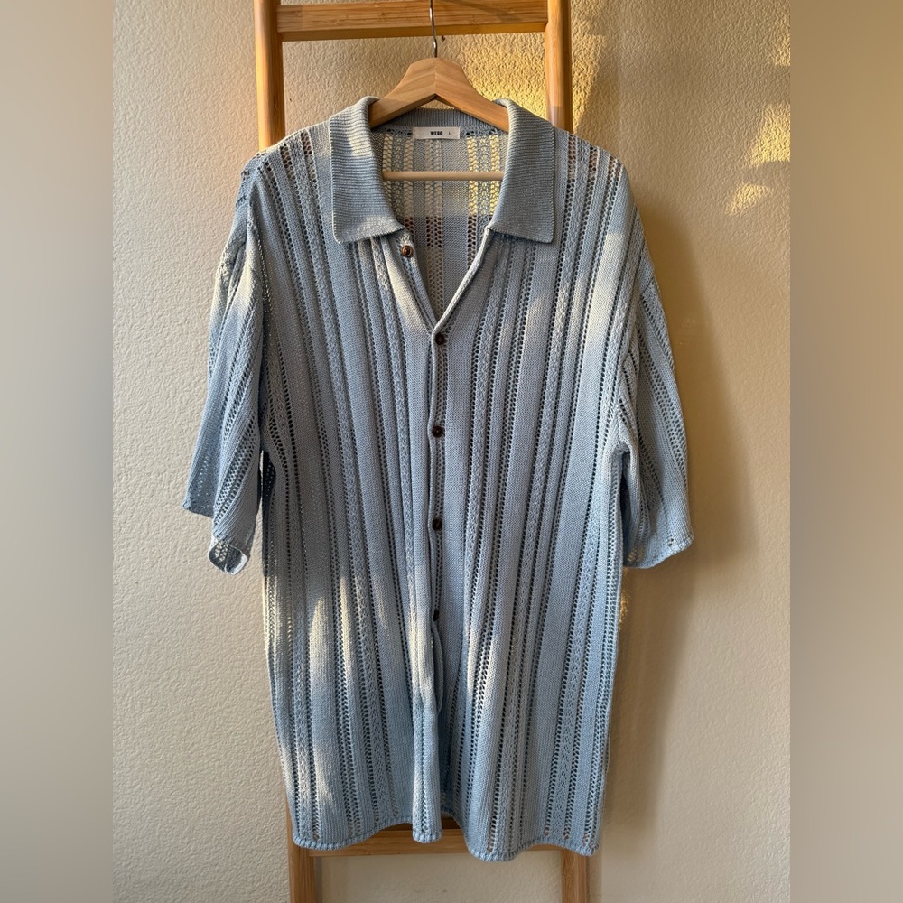 WEGO Light Blue Striped Knit Short Sleeve Dress
